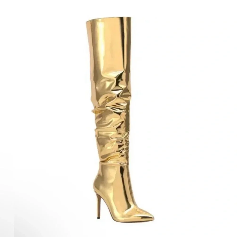 INC Womens Iyonna Patent Slouchy Over-The-Knee Boots Gold 5 Medium